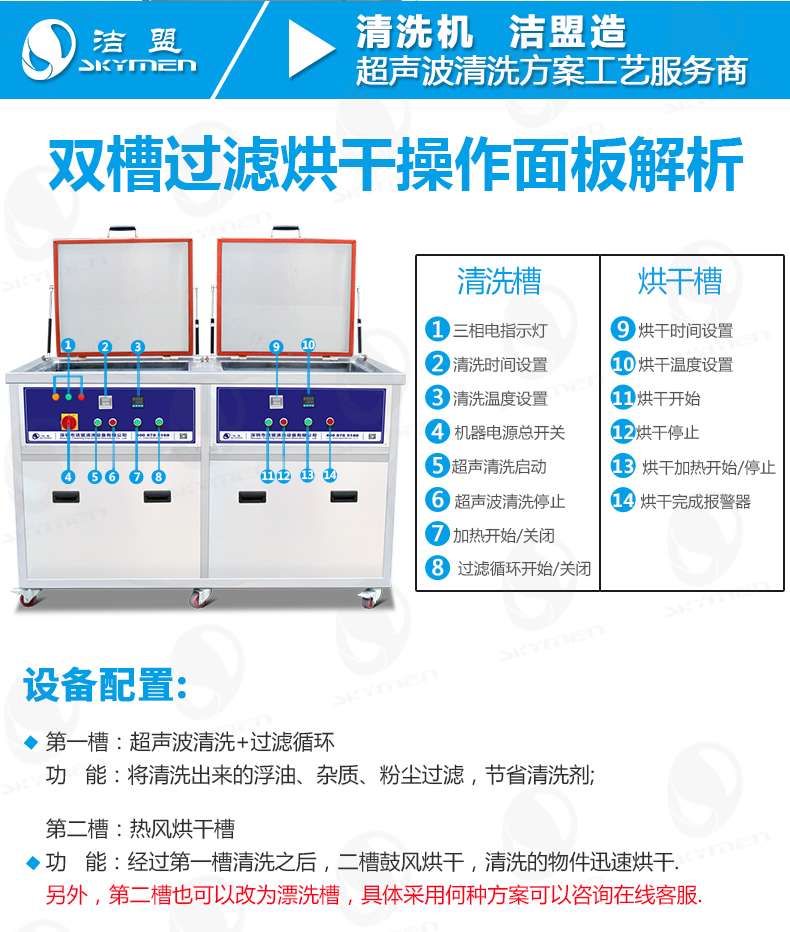 雙槽超聲波清洗烘干一體機(jī)配置